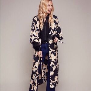 Maison Du Soir Floral Selene Kimono Robe - Black & Cream - L/XL - NWOT
